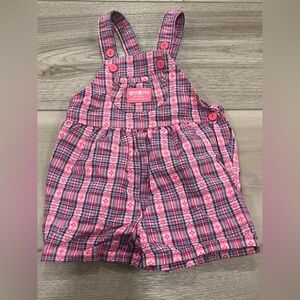 Vintage OshKosh B'gosh Romper Pink Floral Plaid Vestbak Romper Size 2T USA